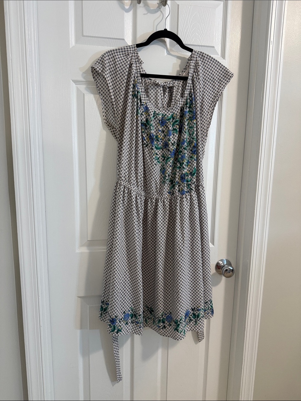 LC Lauren Conrad Blue and Gray Floral Check Dress